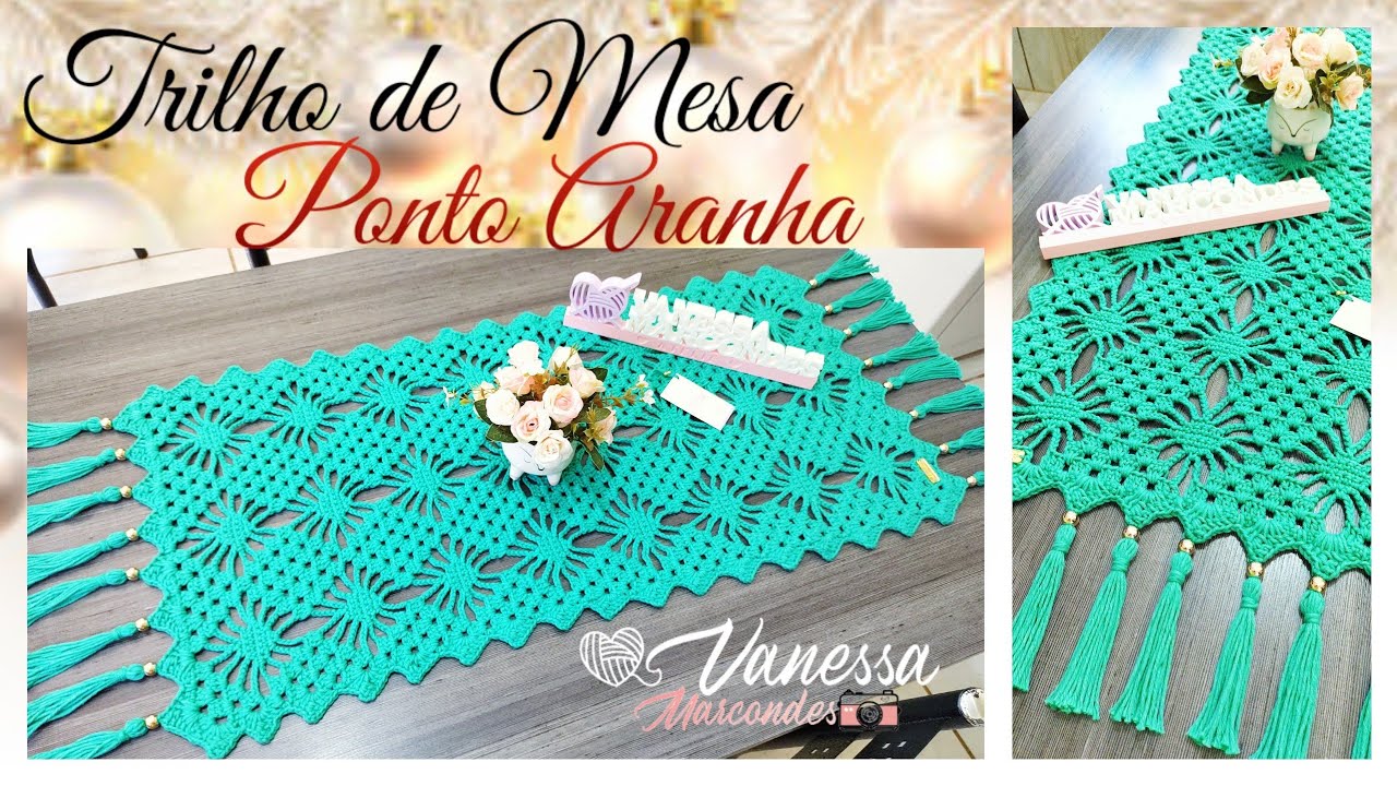 💚🤍 Trilho de Mesa em Crochê com Ponto Aranha. @Vanessa Marcondes