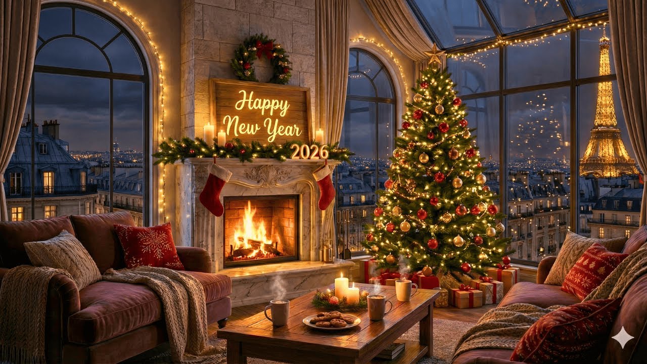 New Year 2026 🎆 Cozy Jazz by the Fireplace |Paris Winter Ambience for Sleep, Focus, Relaxing,Journal