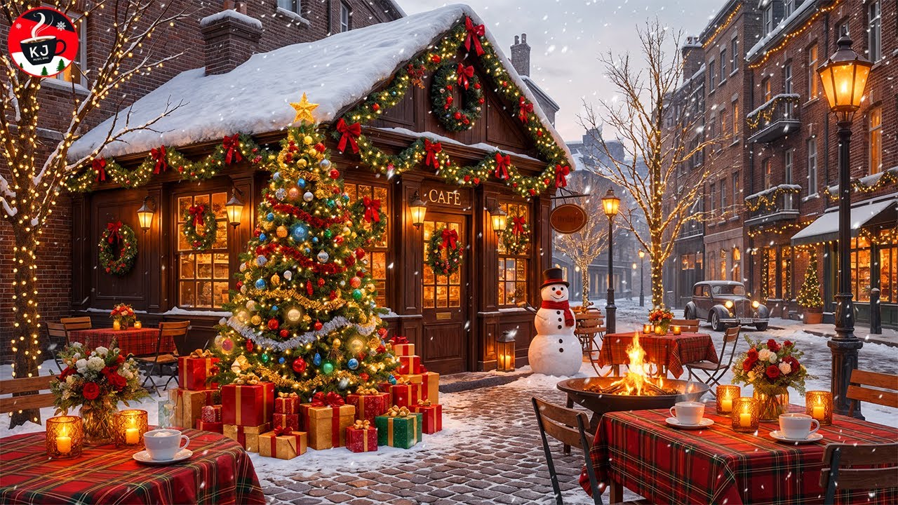Smooth Jazz Christmas - Snowfall at Outdoor Coffee Ambience ❄  Tones for Deep Focus & Relax Mood