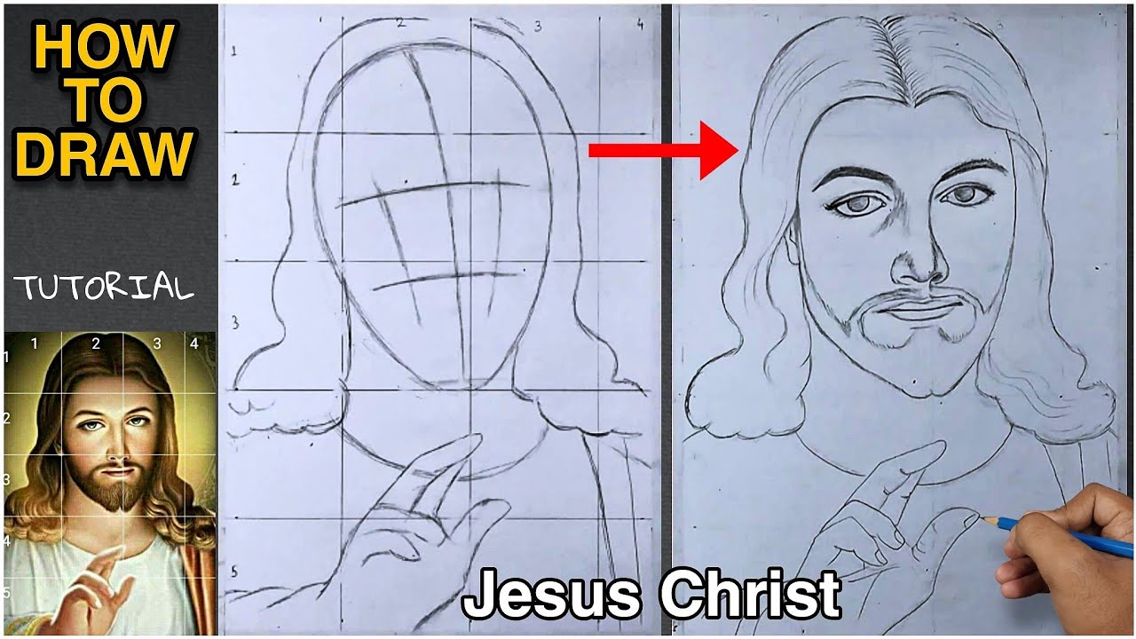 How to draw Jesus Christ step by step, Jesus Christ drawing, Face ...