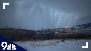 Snow squalls of 90 mph wind storm in Colorado