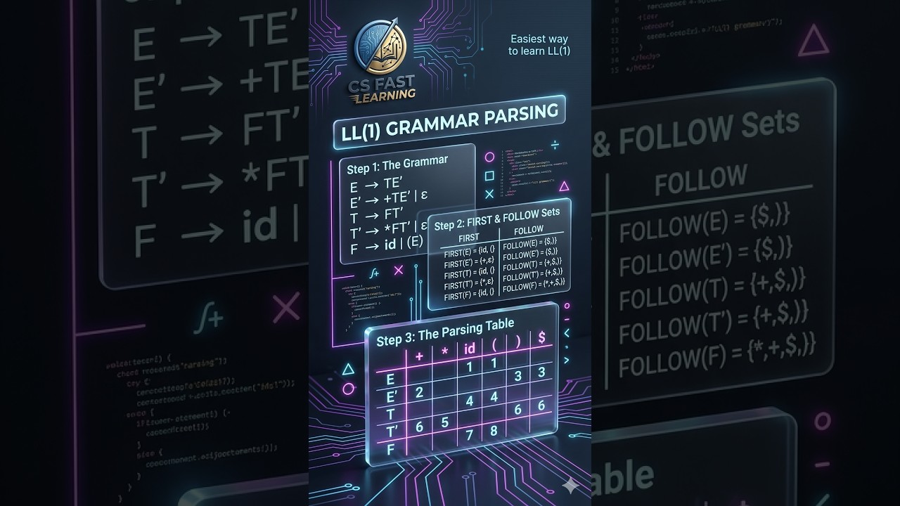 LL(1) Parsing Table Step-by-Step | FIRST & FOLLOW Sets Example ...