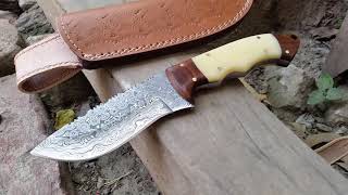 Damascus Steel Raindrop Blade Skinner Hunting Knife by AG Cutlery