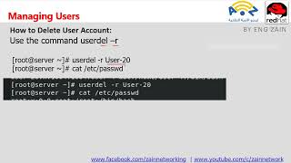 22. Redhat Linux Managing Users ( Delete - Lock / Unlock) by Zain حذف مستخدم