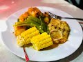 BOILED & FRIED SWEET POTATOES, BAKE SALMON, SWEET CORN & SNOW PEAS GUYANESE GYAL STYLE