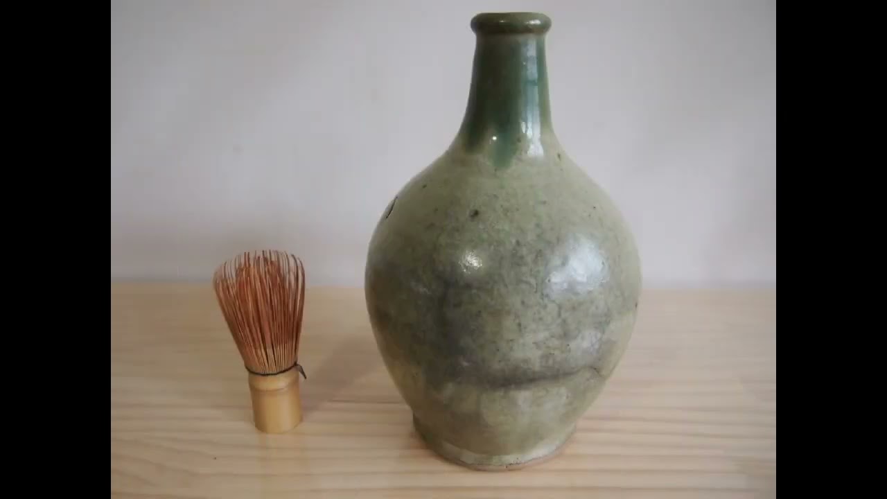 江戸時代 上野焼 藁釉緑彩釉 一升徳利 花器 花入 茶道 華道 酒器 限定