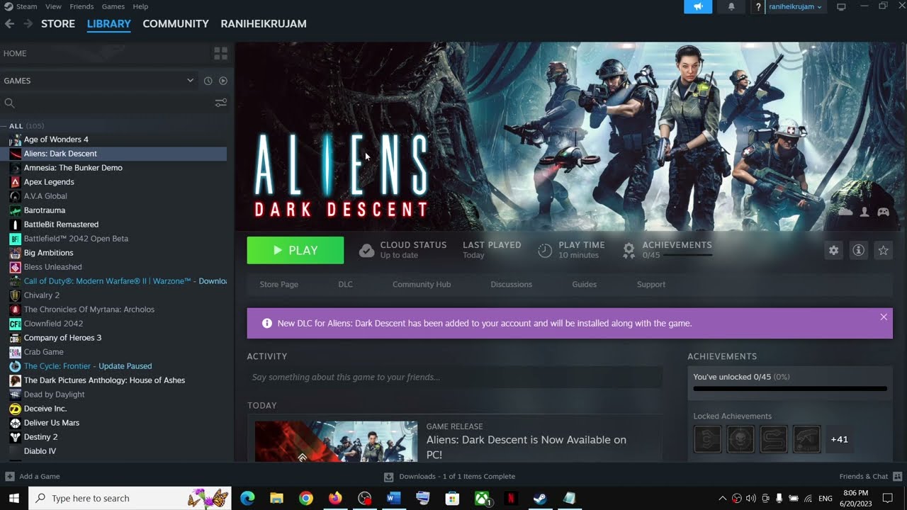 Steam game code; Aliens: Dark Descent (2023)