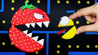 Strawberry Monster vs Crazy Ghost Battle In The Maze | PacMan Stop Motion