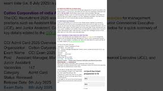 CCI JCE(Junior commercial executive)Exam Admit card release Download Now 8JULY EXAM #CCIJCEEXAM2025