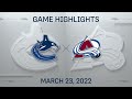 NHL Highlights | Canucks vs. Avalanche - Mar. 23, 2022