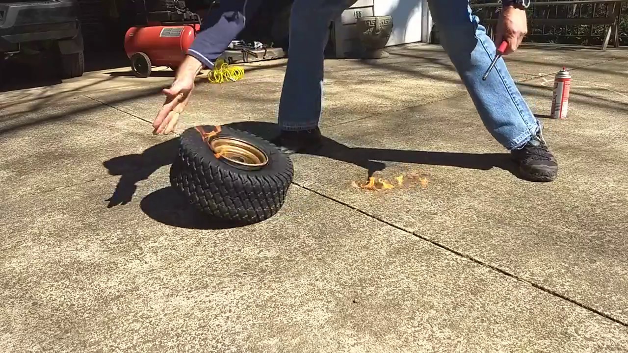 Seat lawn tractor tire bead with fire! YouTube