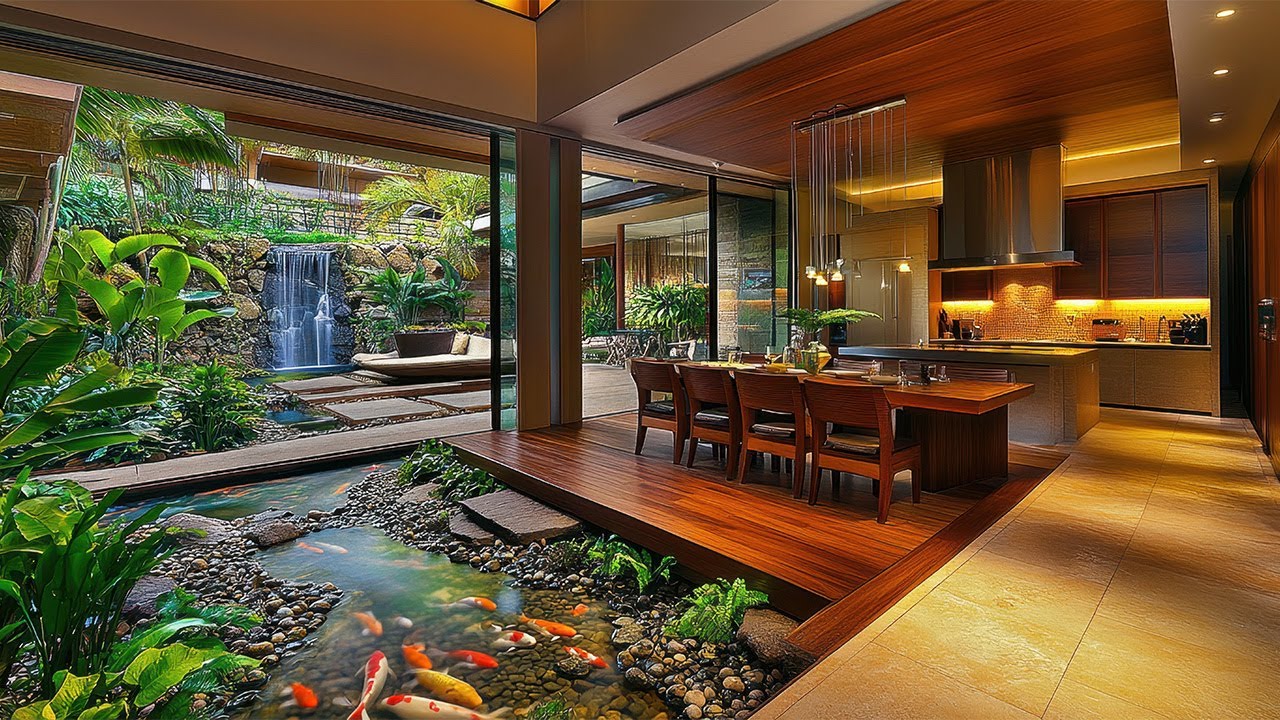 Seamless Indoor-Outdoor Dining Room to Green Courtyard with Modern ...