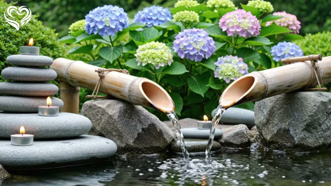 Still Zen Garden Pond 🌿 Bamboo Water, Stones & Soft Candlelight