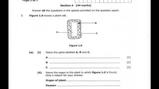 GCE|| Biology Paper 2, 2020 question 1