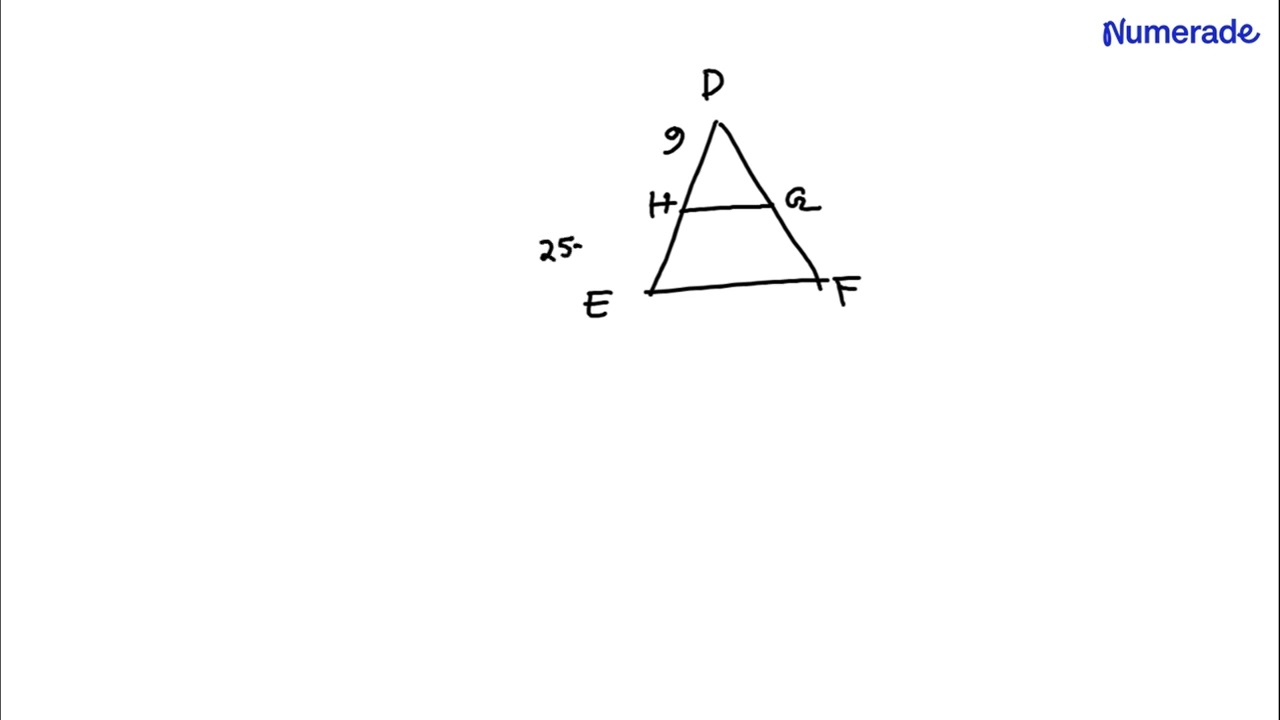 Triangle, DEF, DE equals 25, DH equals nine, DG equals 4.5, DF equals 12.5. Is GH parallel to FE?