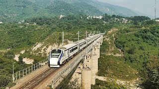 India&#39;s Semi High Speed Train - Vande Bharat Express  Departs out of Katra, J&amp;K