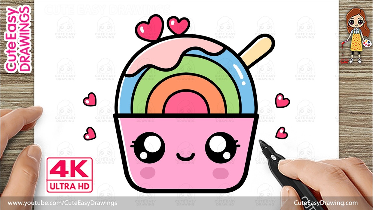 How to Draw a Cute Rainbow Ice Cream Cup | Easy Kawaii Drawing for Kids & Toddlers