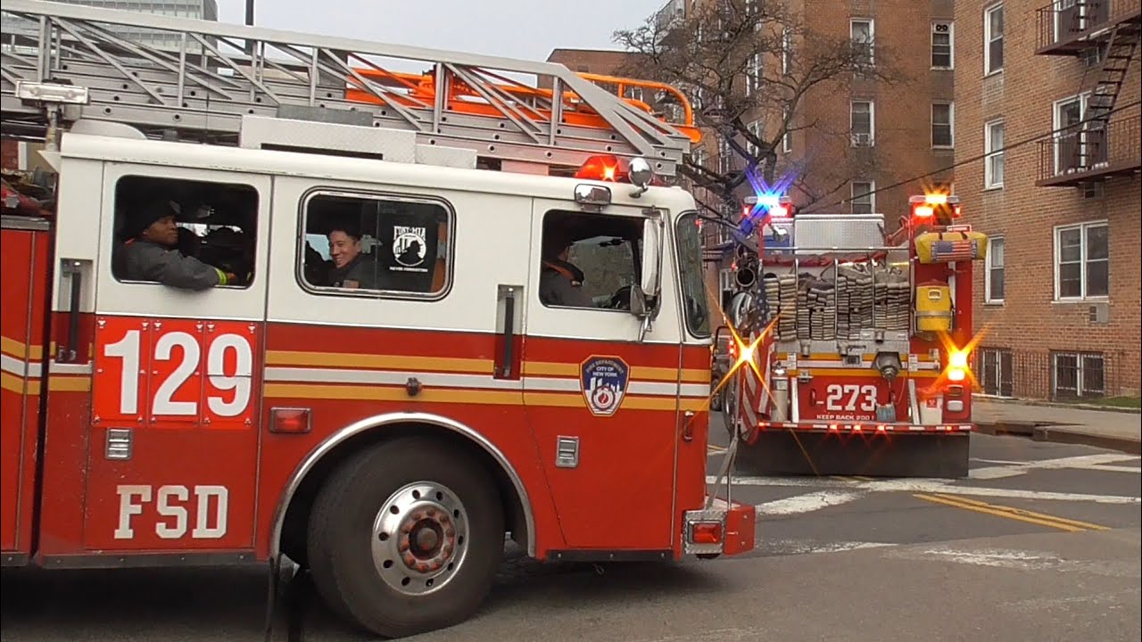 FDNY Engine 273 & Ladder 129 Spare responding to a auto accident - YouTube