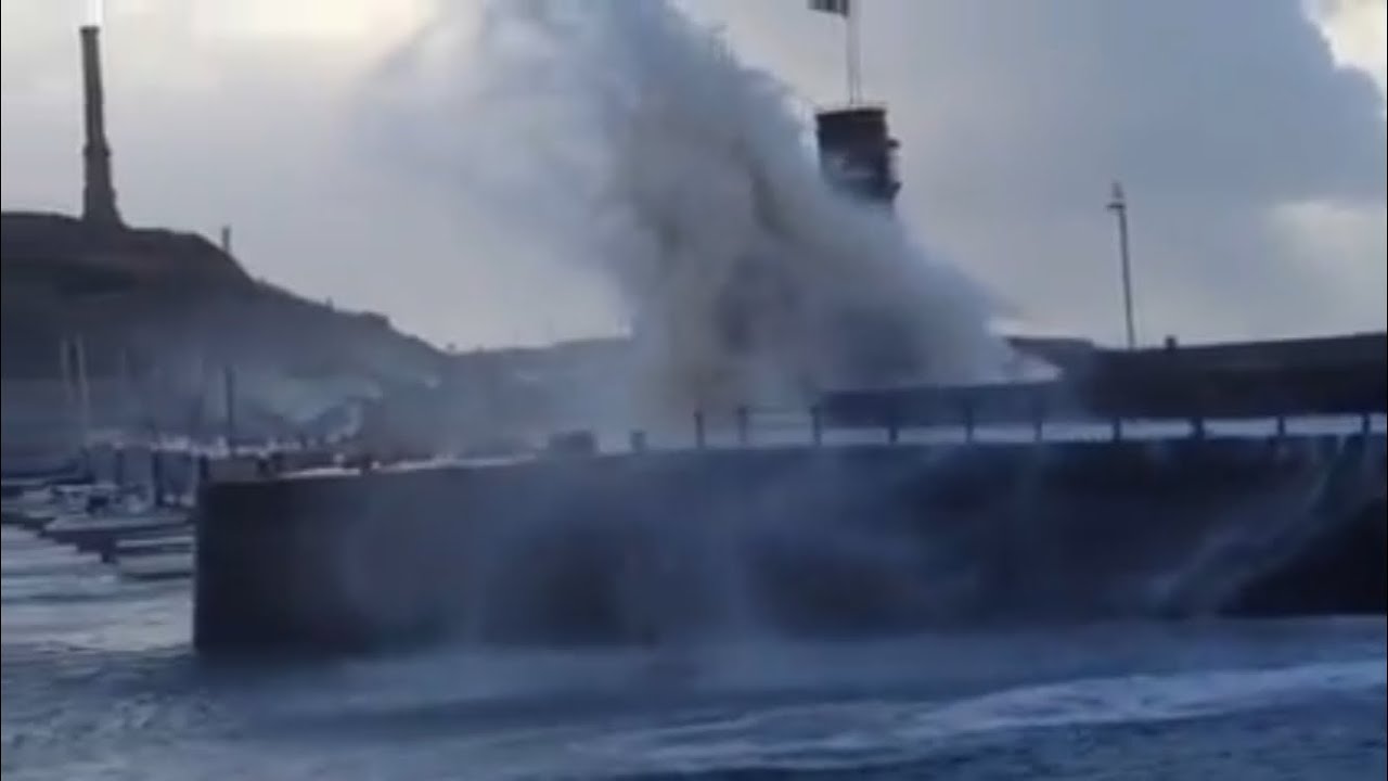 Whitehaven Harbour's Old Quay Severe Weather raging storm HD ver YouTube