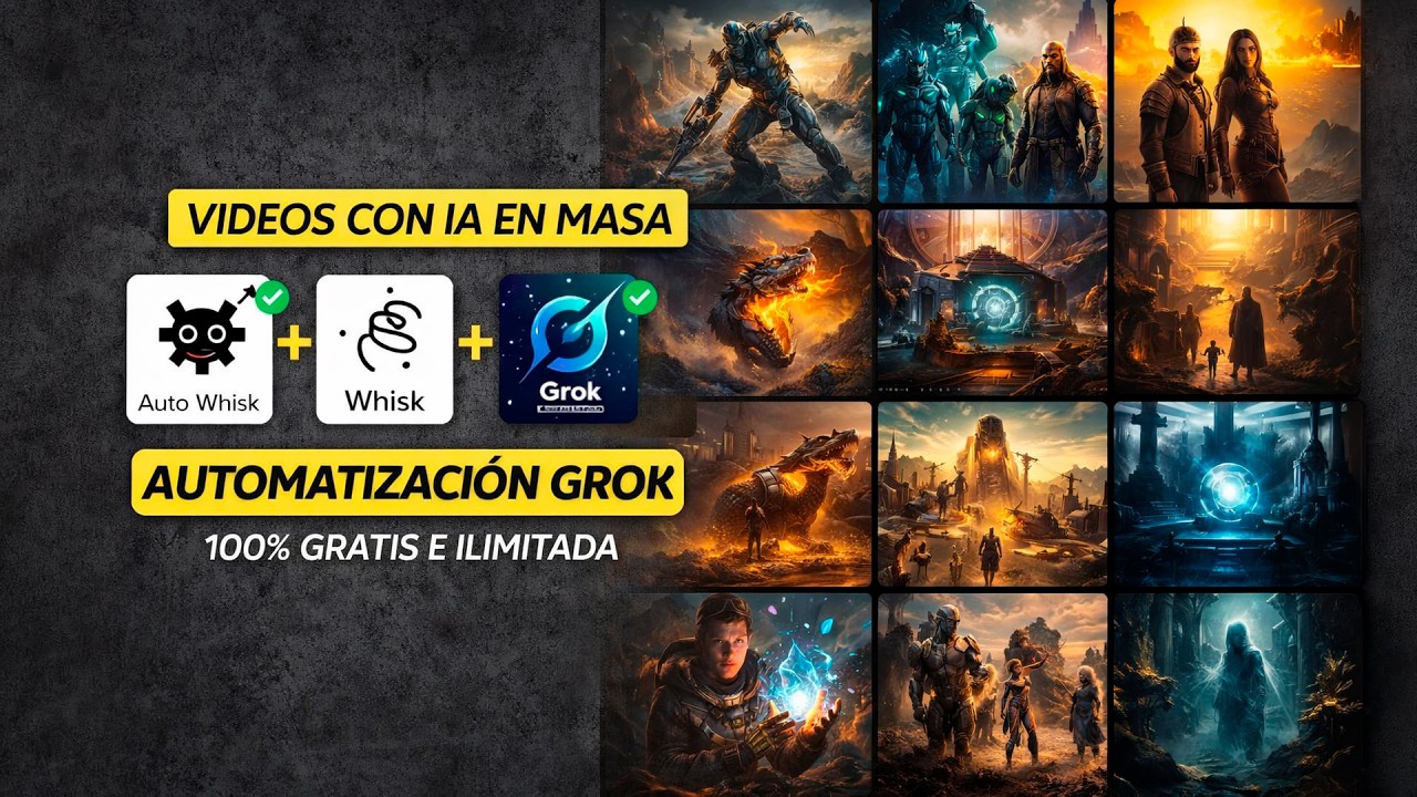 Crea películas con IA en masa usando Grok AI gratis (automatización ...