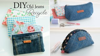 DIY Old Jeans Recycle Make Up Bag 3 Design | Sewing | Tutorial