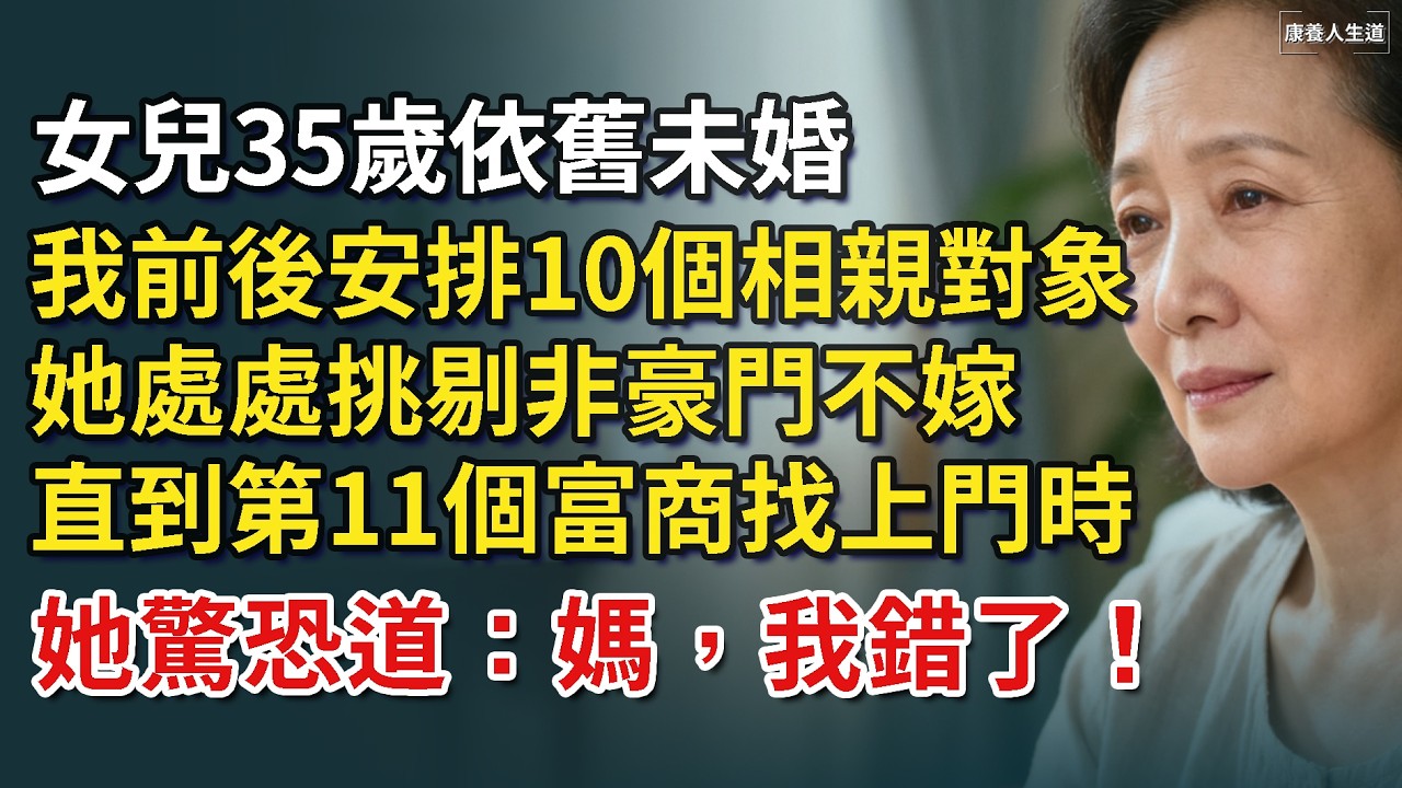 女兒35歲依舊未婚,我前後安排10個相親對象,她處處挑剔非豪門不嫁,直到第11個富商找上門時,她驚恐道:媽,我錯了! 縮圖