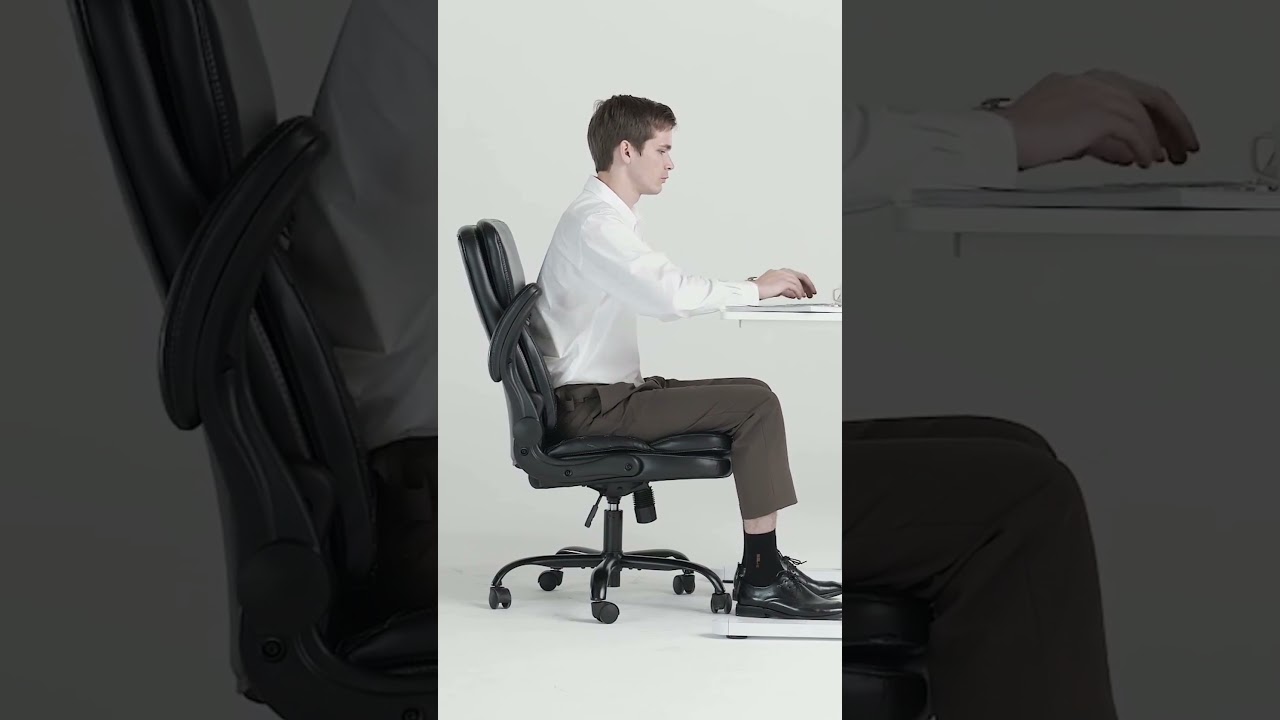 COLAMY Faux Leather Task Chair 300lbs Office Chair with Flip-up Armrests