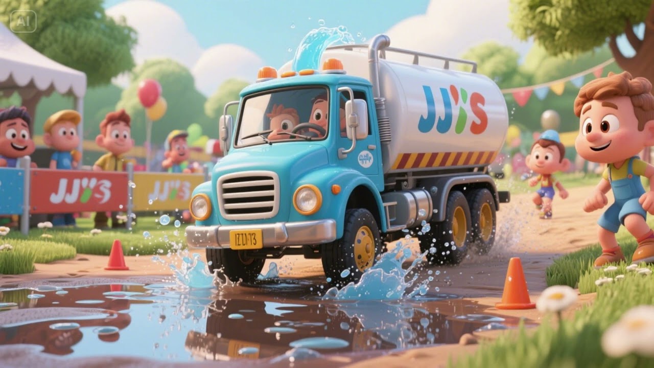 "JJ’s Water Truck and the Puddle Jumping Race | Nursery Rhymes & Kids Songs"