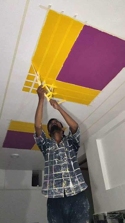 Ciling Wall painting Yellow And Parpal Colour #shorts #wall #home #youtubeshorts #shortsfeed #art