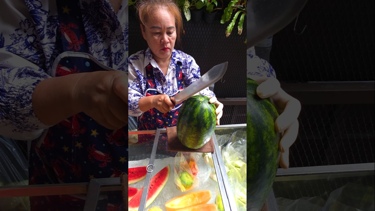 800원??!! 방콕 새빨간 수박 자르기 - $0.6?!! Bangkok Bright Red Watermelon Cutting Skills