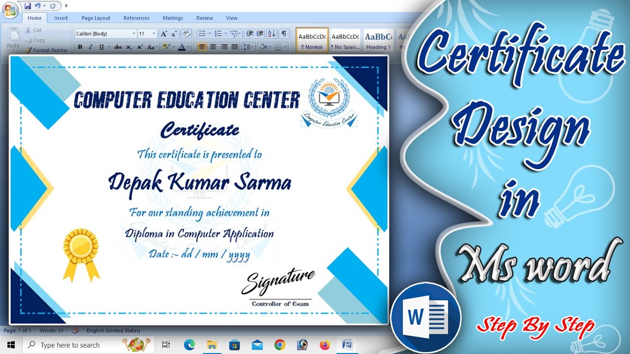 Certificate Design in Ms word | How to Create Certificates Design in ...