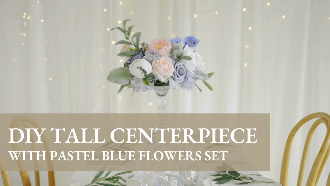 Ling's Tutorial: how to make tall glass centerpiece with pastel blue flowers box set