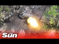 Ukraine forces unit fire anti-tank missiles at a Russian T-80BVM tank in Kharkiv