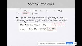 SCH3U - Video 1 - Calculations Involving Limiting Reagents - Part 1