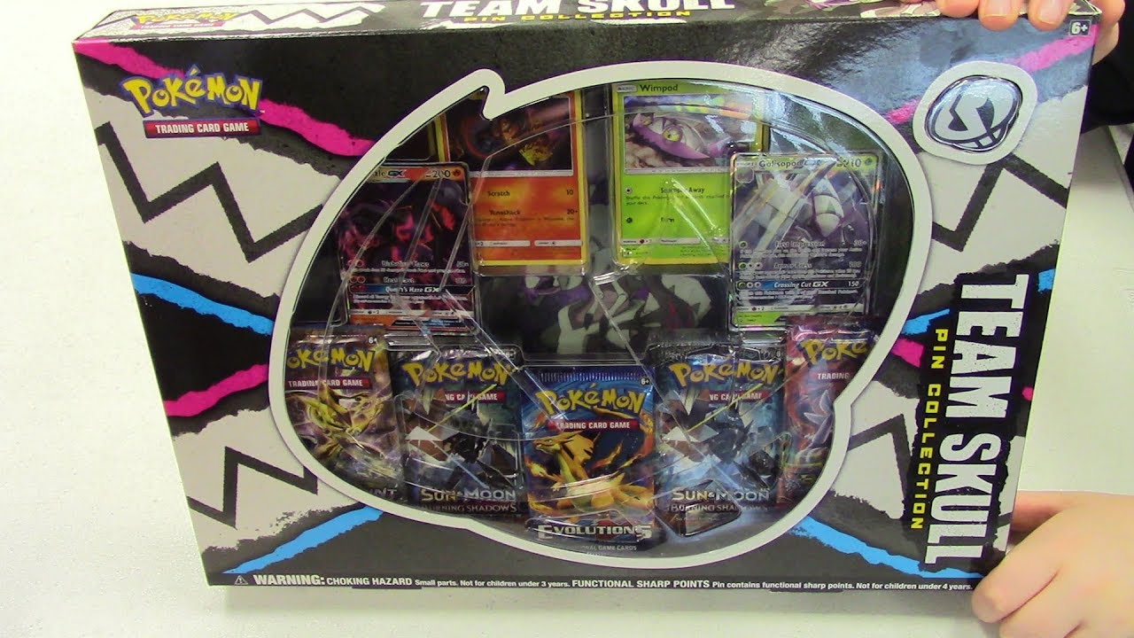 New Early Pokemon Team Skull Pin Collection Box Pack Opening And Unboxing