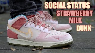 NIKE DUNK SOCIAL STATUS STRAWBERRY MILK DUNK REVIEW \& ON FEET.....HOW GOOD IS THIS COLLAB?