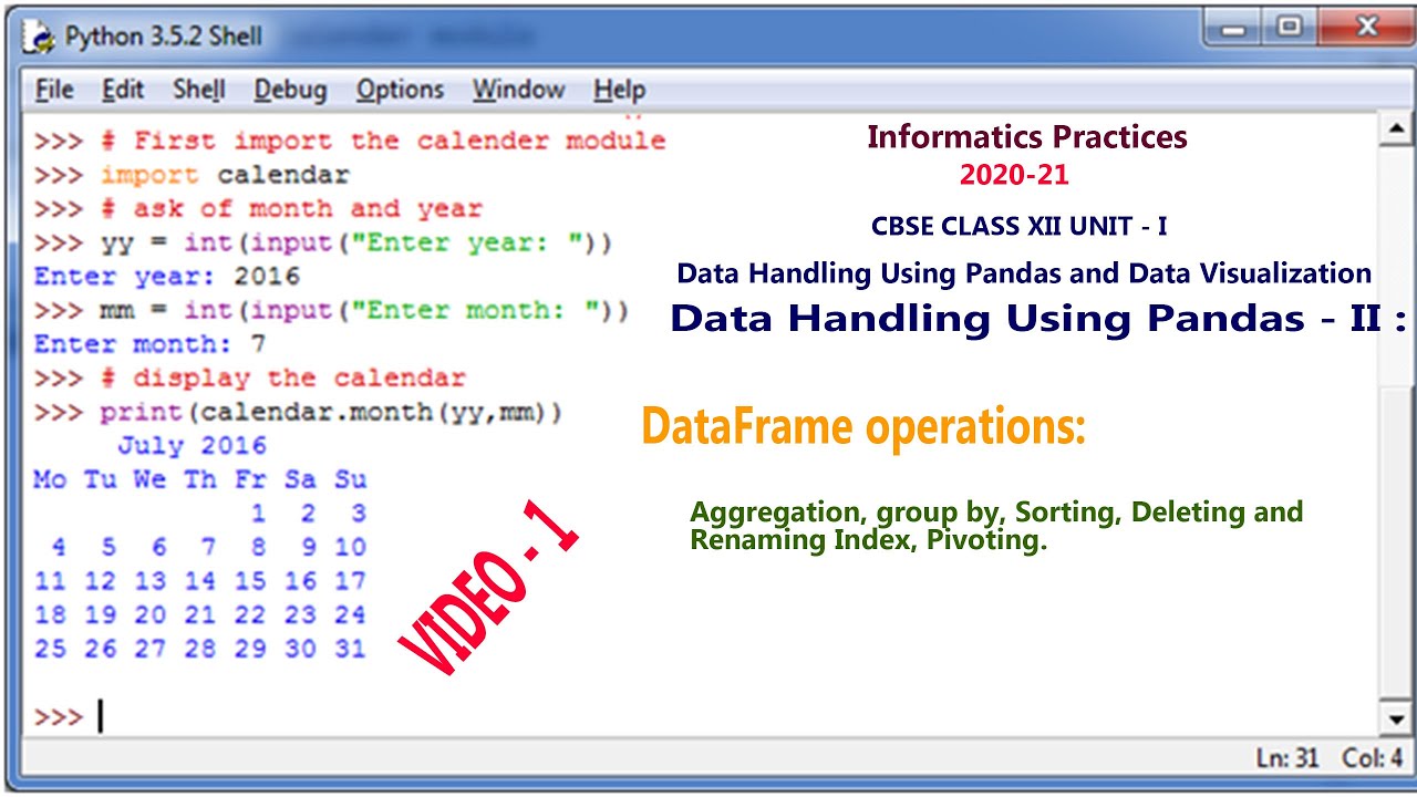 Dataframe Operation Data Handling Using Pandas Ii Class 12 Informatics Practices Unit I Youtube