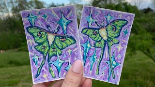 Painting Luna Moth ACEOs #art #acrylicmarker #paintingtutorial #satisfyingvideo 