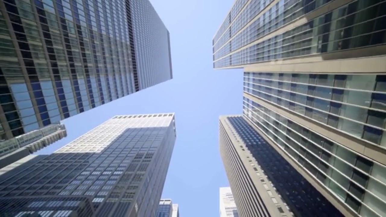 pov view of skyscraper buildings in the city modern financial business district