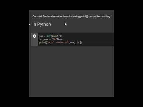How to Convert Decimal Number to Octal In Python - YouTube