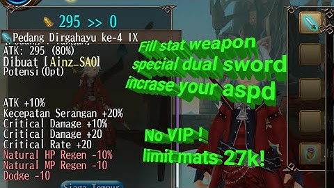fill stat a10 cd10 cd20 cr20 aspd20 || Toram Online fill stat special dual sword increase aspd