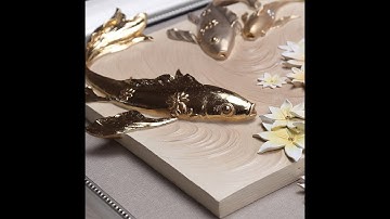 Tranh phù điêu cá chép hoa sen - tranh cá vàng 3D nổi - tranh phù điêu composite nghệ thuật