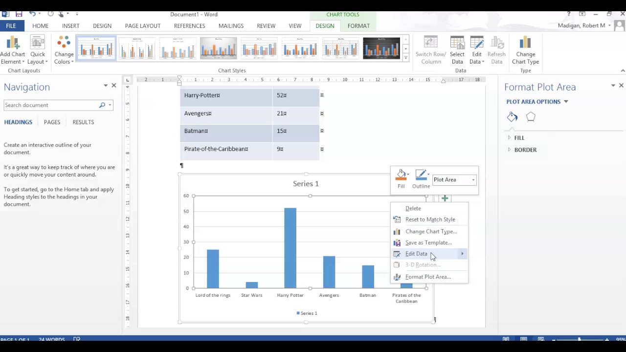 how to make graphical representation in word