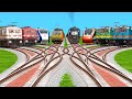 8 Trains Passing At Curved &amp; Bumpy Railroad Crossings Risky Railroad Tracks | train simulator game
