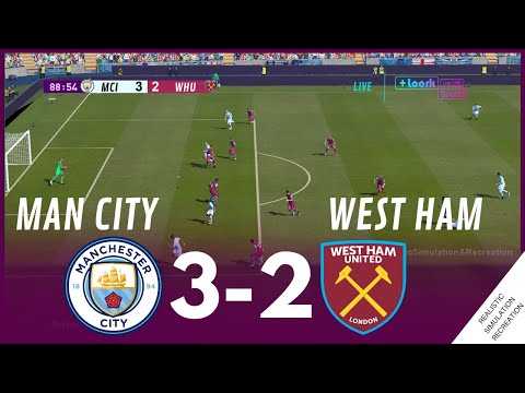 Manchester City 3-2 West Ham | Premier League 23/24 | Match Highlights Video Game Simulation