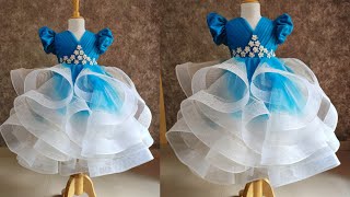 DIY Princess Style Baby Frock Cutting and Stitching | Ball Gown Making| can can lace frock stitching