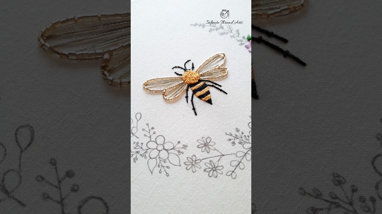 Honey bee hand embroidery | Couching stitch tutorial #shorts #shortvideo #handembroidery