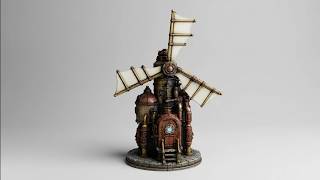 Steampunk Airship Windmill Ultra Detailed 3D Model 4K PBR