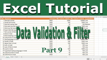 Excel Tutorial || Advance Filter & Data Validation Part 9 Urdu/Hindi
