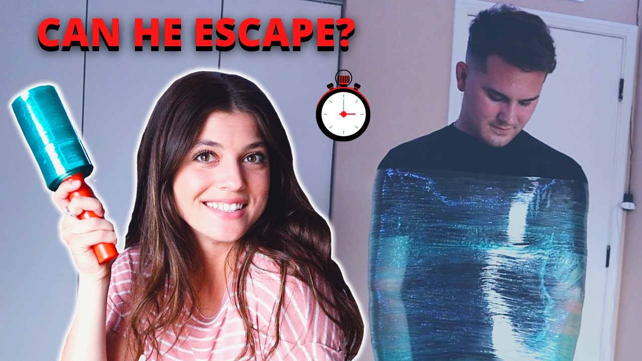 Saran Wrap Escape Challenge I Tied Up My Bf Youtube